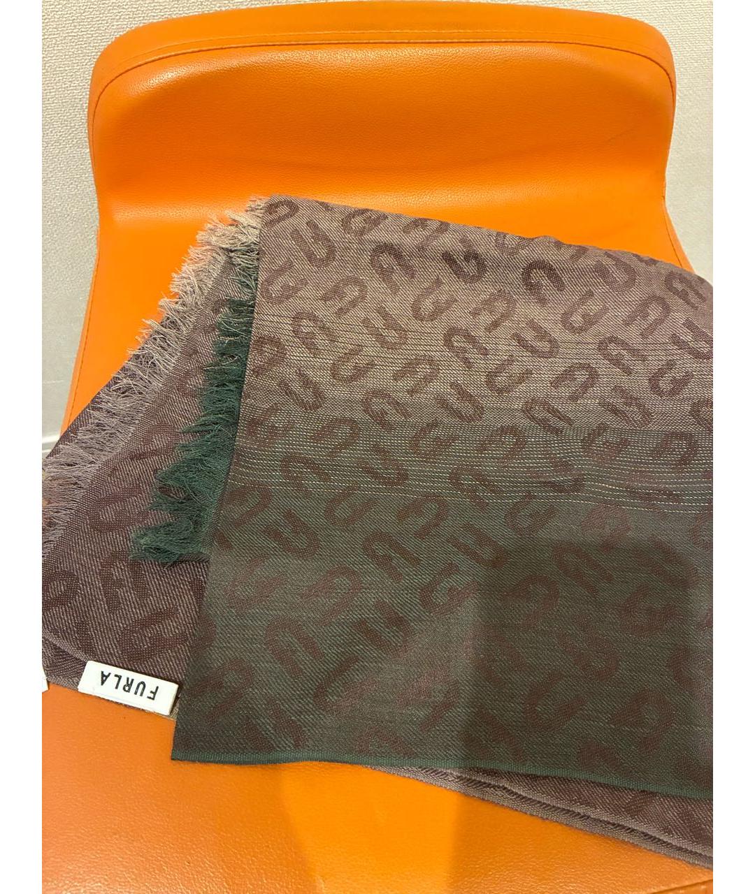 FURLA Коричневый шелковый шарф, фото 4