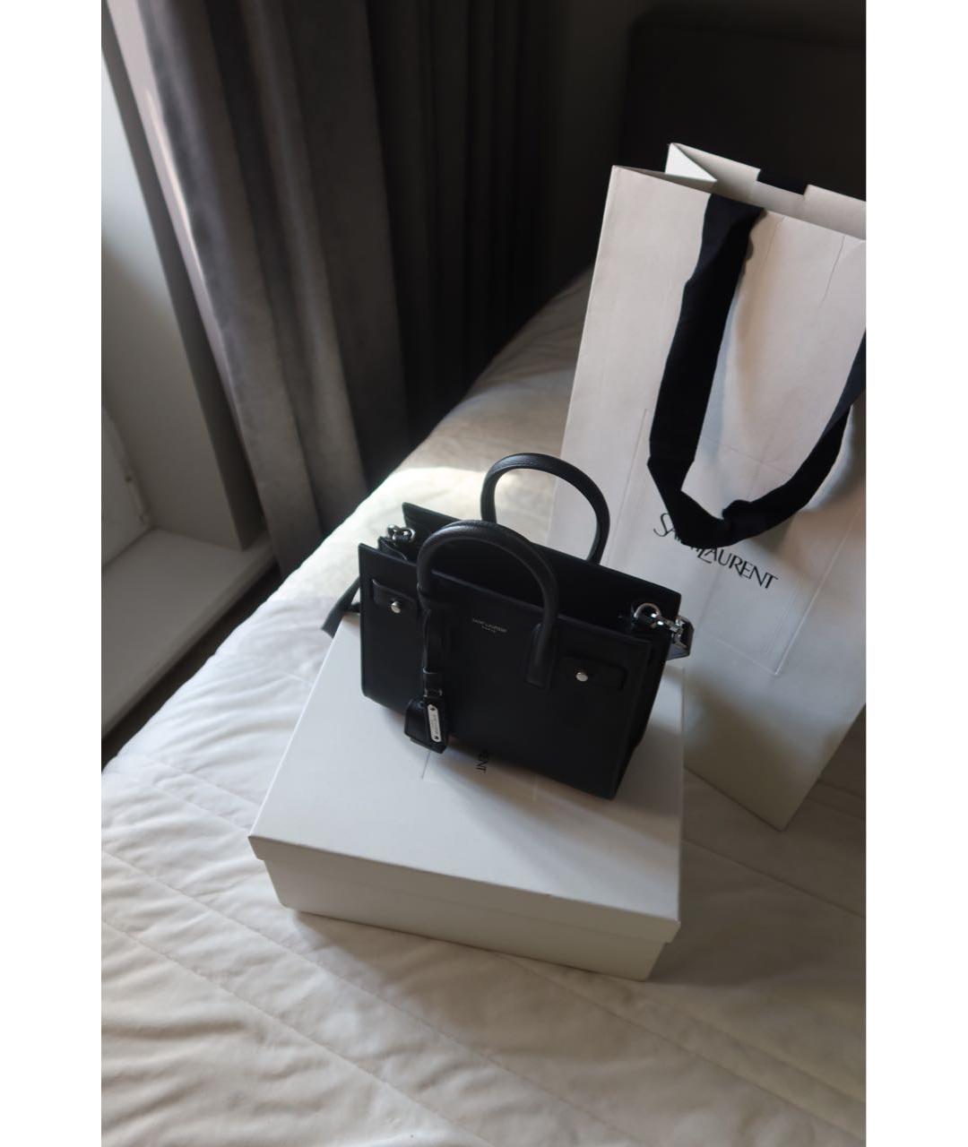 SAINT LAURENT Черная кожаная сумка тоут, фото 3