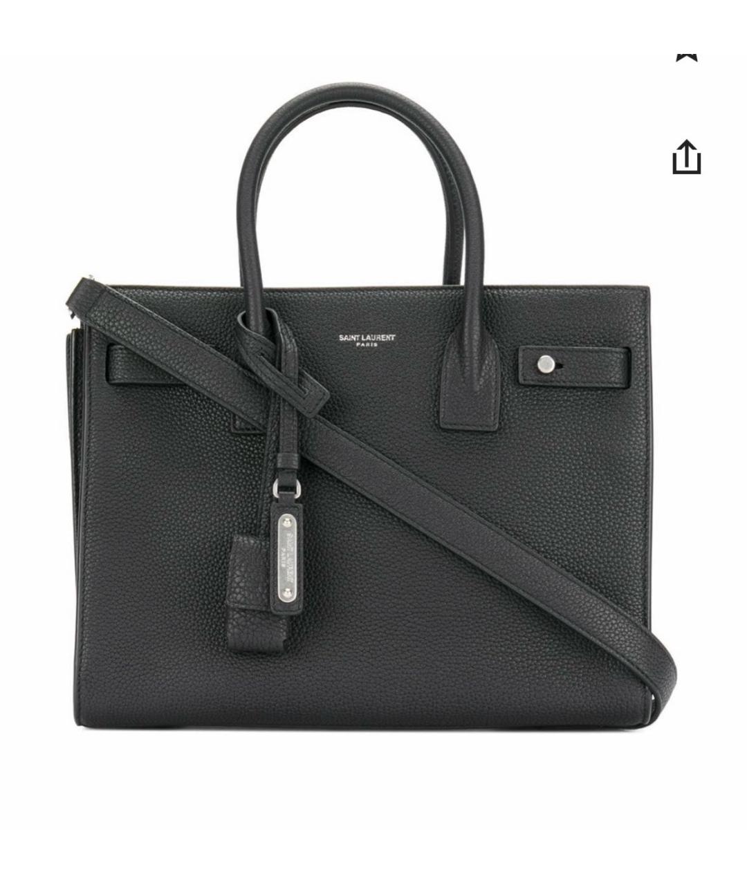 SAINT LAURENT Черная кожаная сумка тоут, фото 7