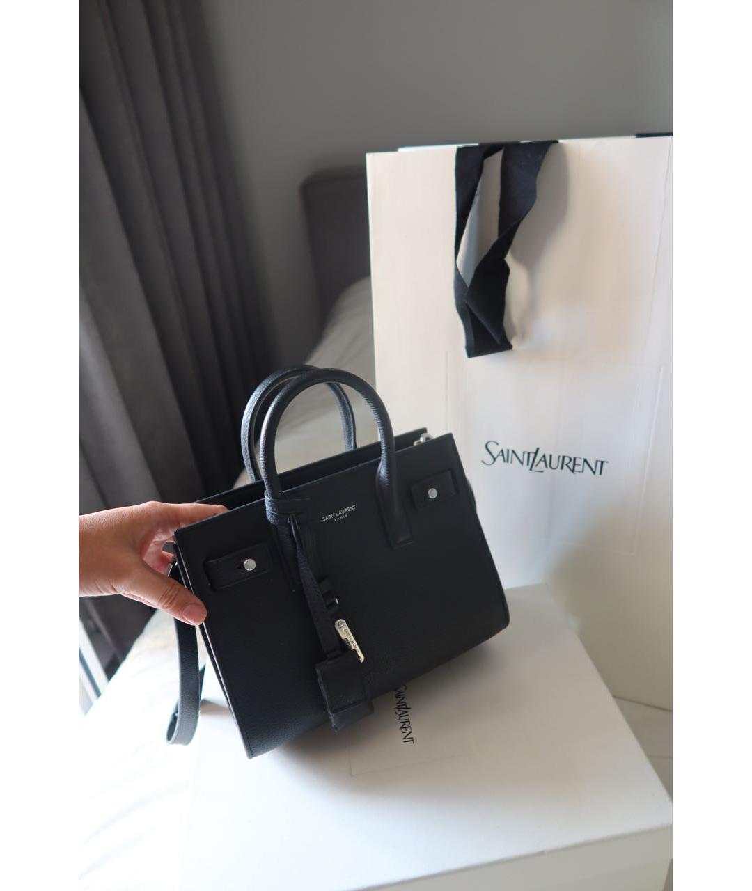 SAINT LAURENT Черная кожаная сумка тоут, фото 2