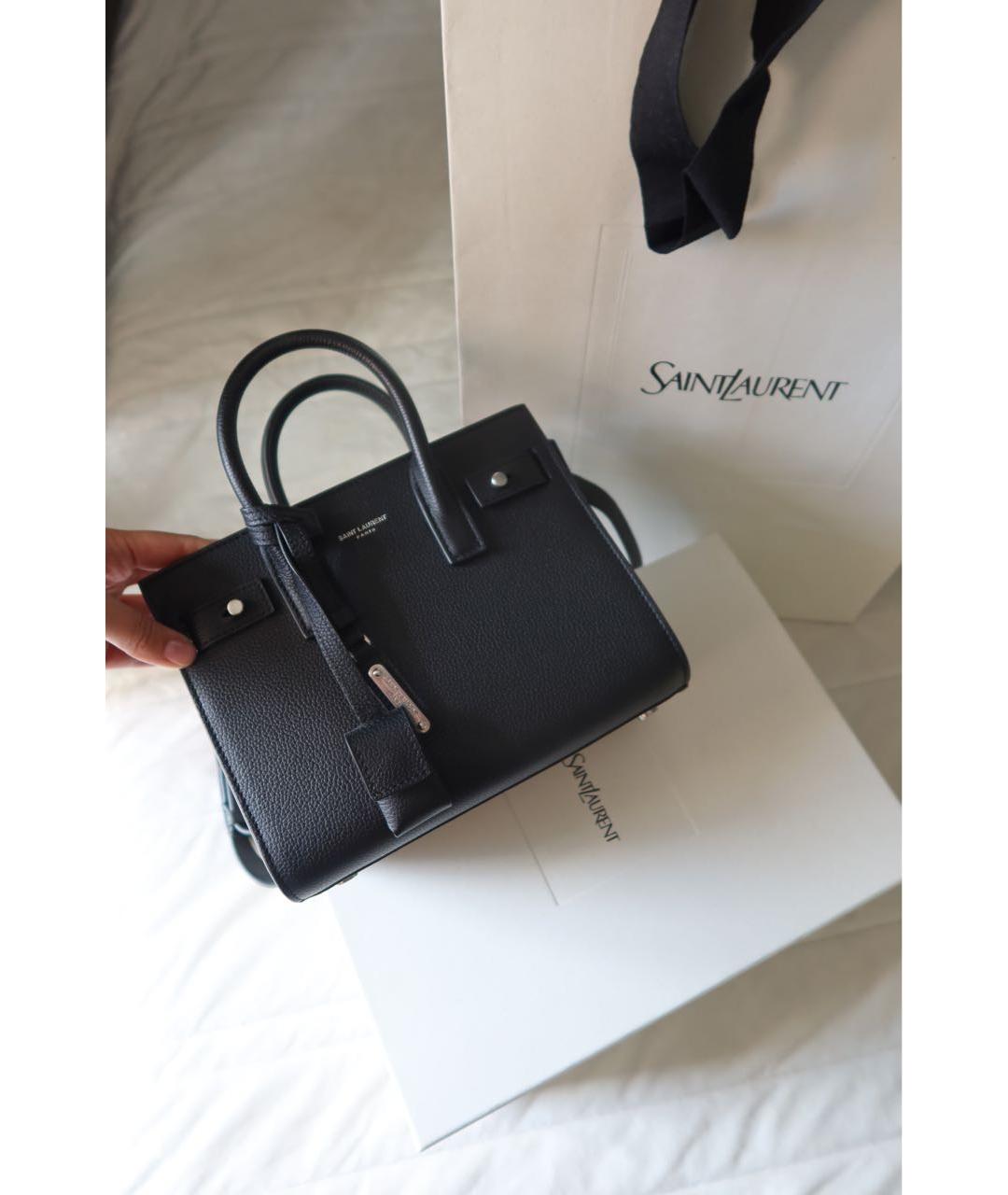 SAINT LAURENT Черная кожаная сумка тоут, фото 5
