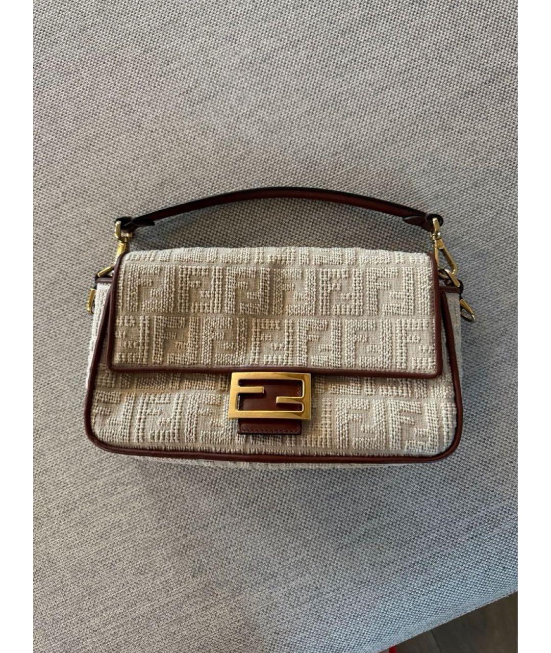 FENDI Бежевая тканевая сумка через плечо, фото 2