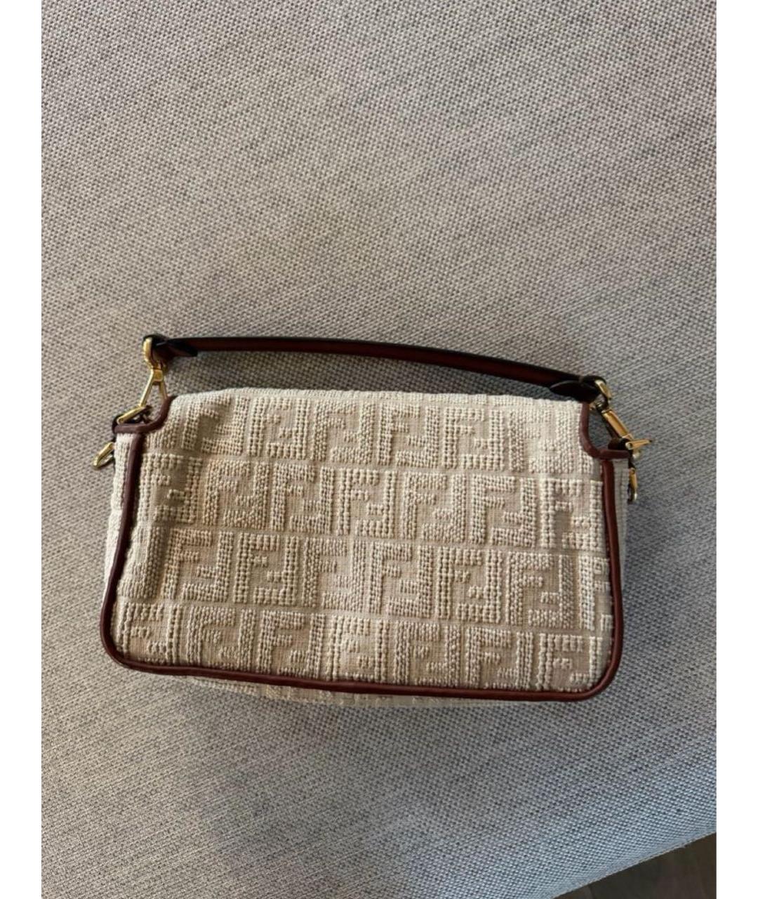 FENDI Бежевая тканевая сумка через плечо, фото 3