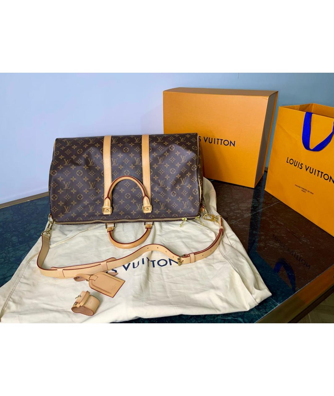 LOUIS VUITTON Коричневая дорожная/спортивная сумка из канвы, фото 4