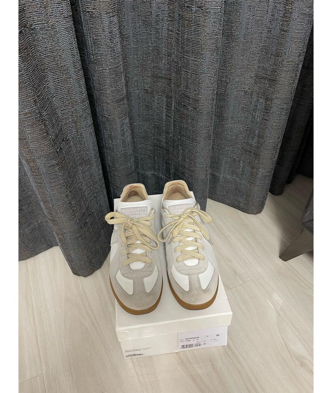MAISON MARGIELA Белые кожаные низкие кроссовки / кеды, фото 3