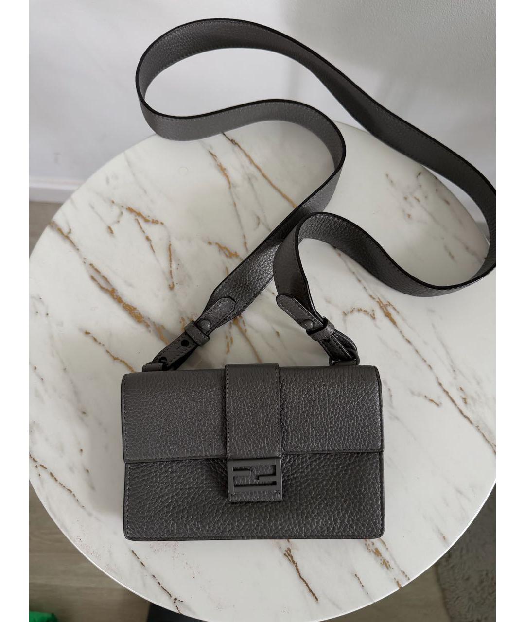 FENDI Антрацитовая кожаная поясная сумка, фото 3