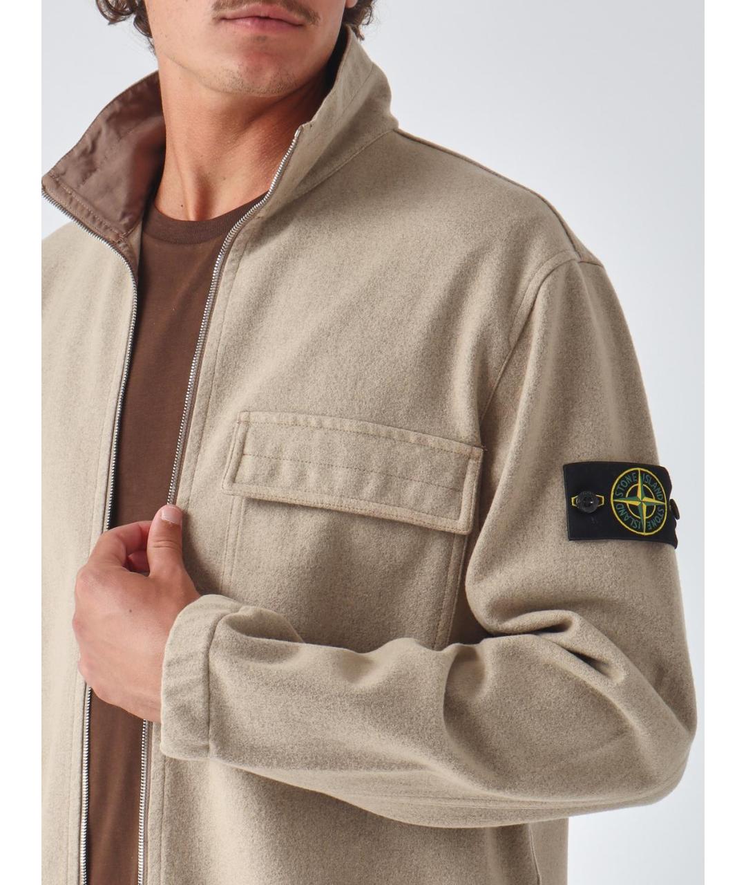 STONE ISLAND Бежевая шерстяная куртка, фото 4