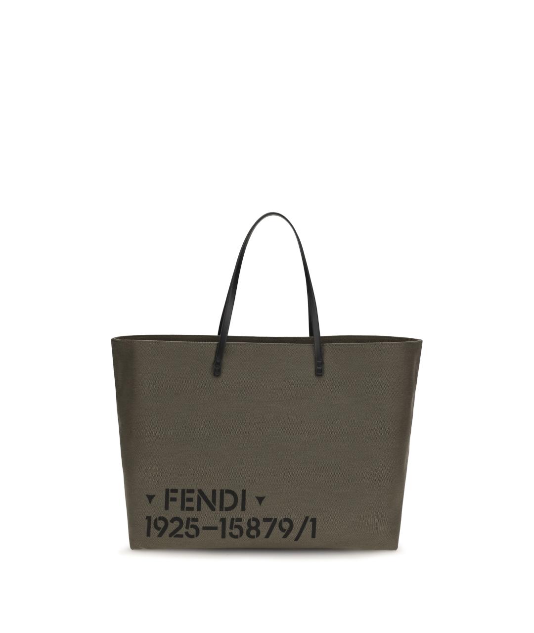 FENDI Зеленая сумка тоут из канвы, фото 5