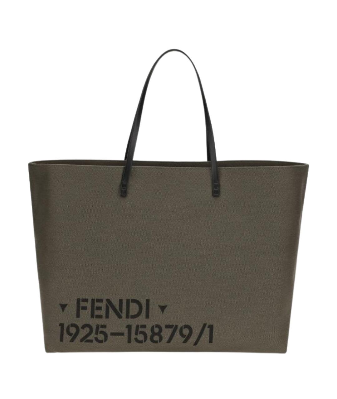 FENDI Зеленая сумка тоут из канвы, фото 1
