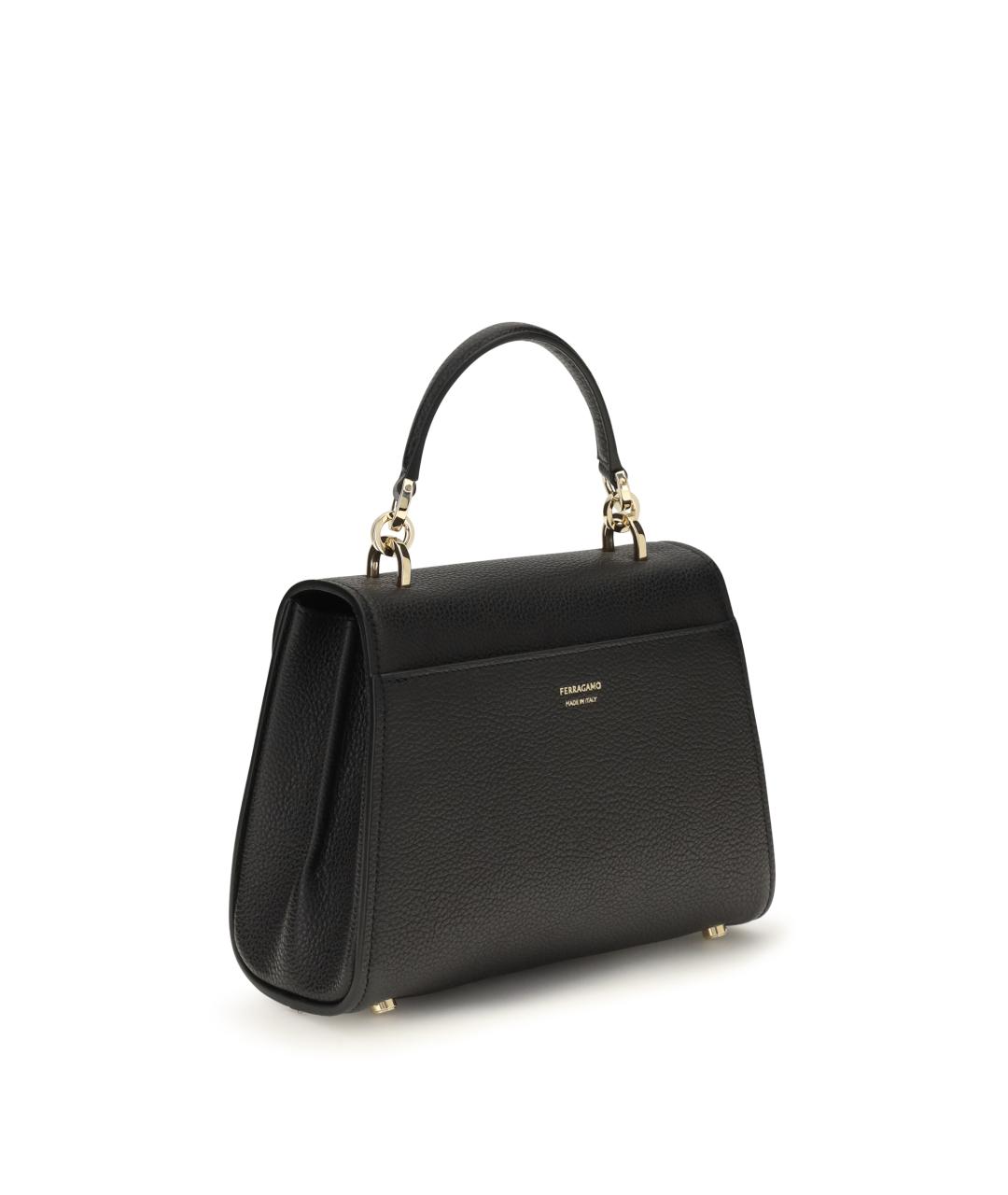 FERRAGAMO Черная кожаная сумка через плечо, фото 3