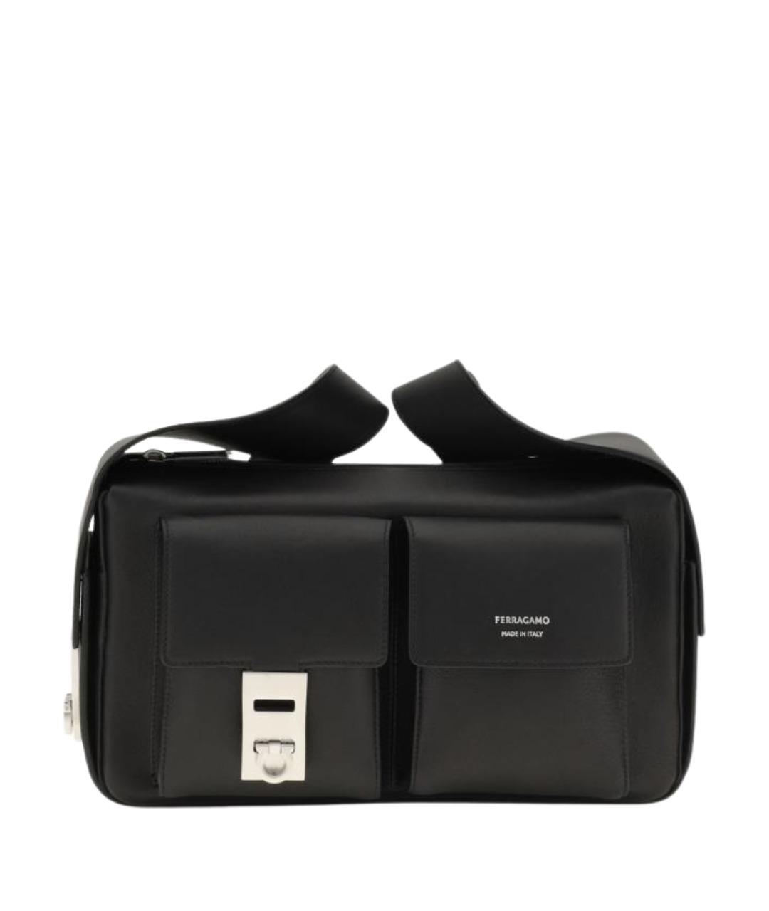 FERRAGAMO Черная кожаная барсетка, фото 1