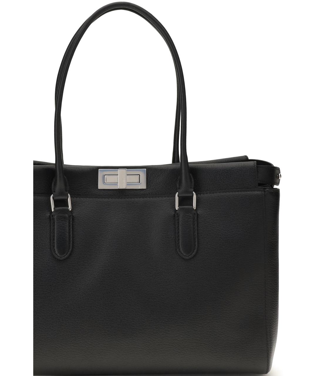 FENDI Черная кожаная сумка тоут, фото 4