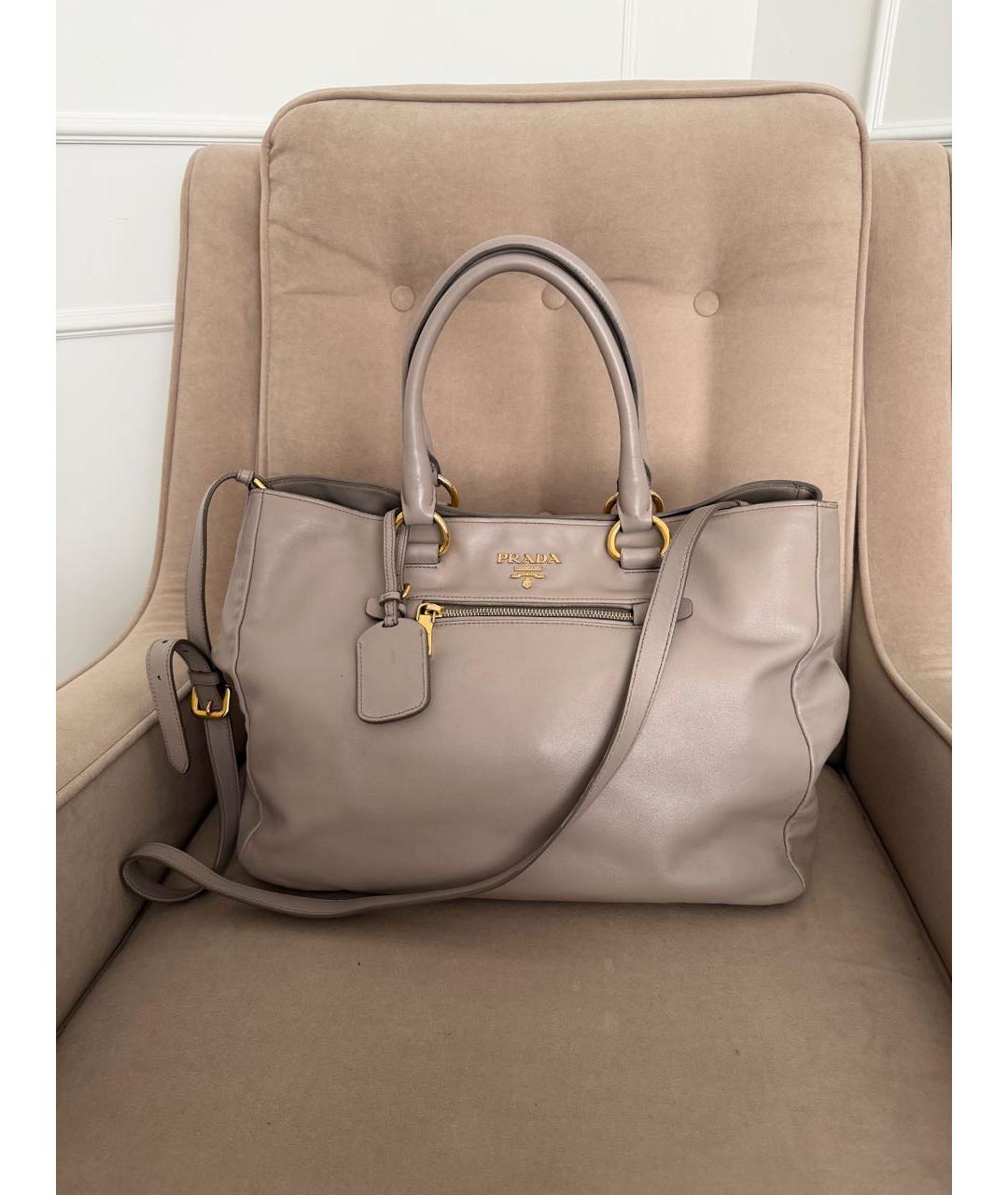 PRADA Бежевая кожаная сумка тоут, фото 9