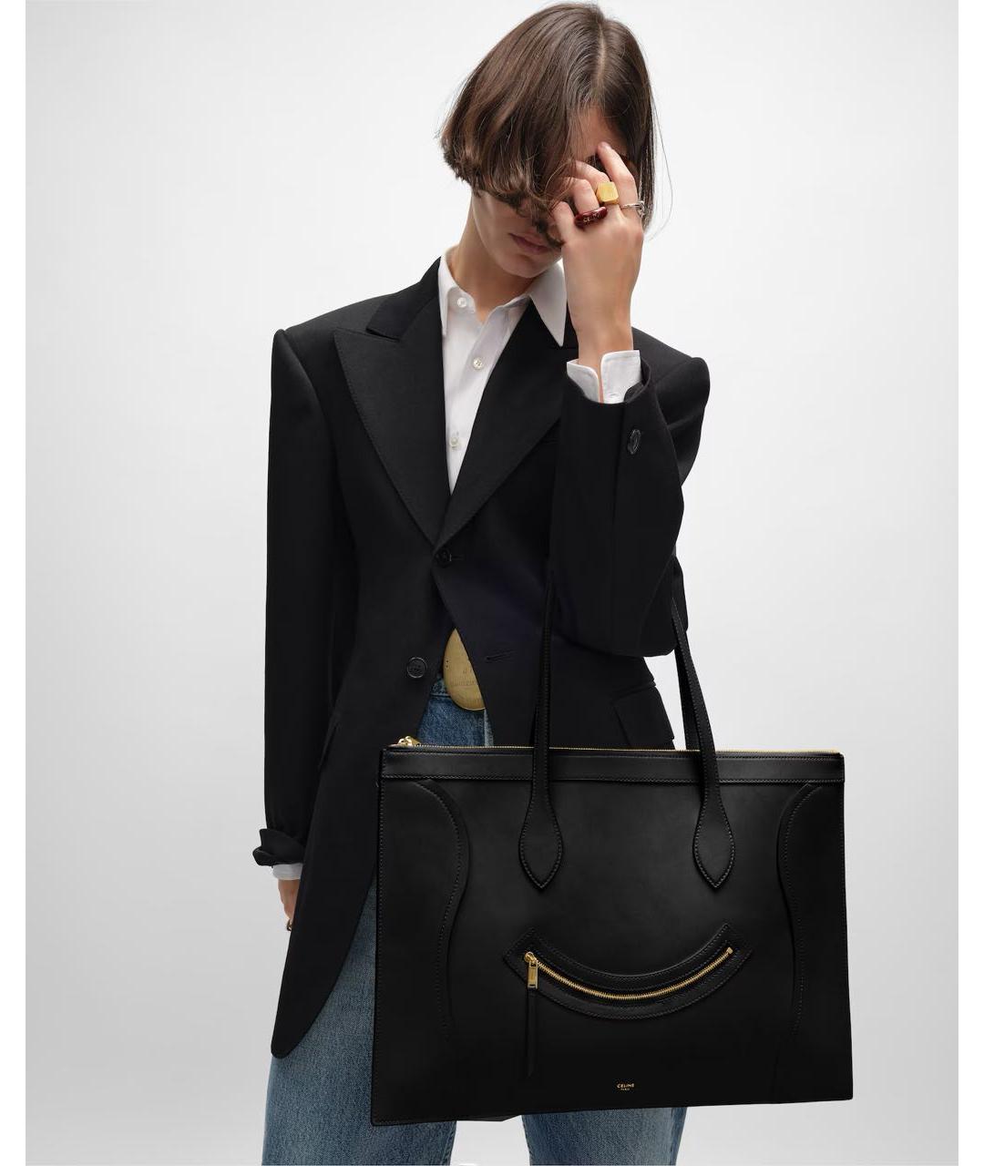 CELINE Черная кожаная сумка тоут, фото 2