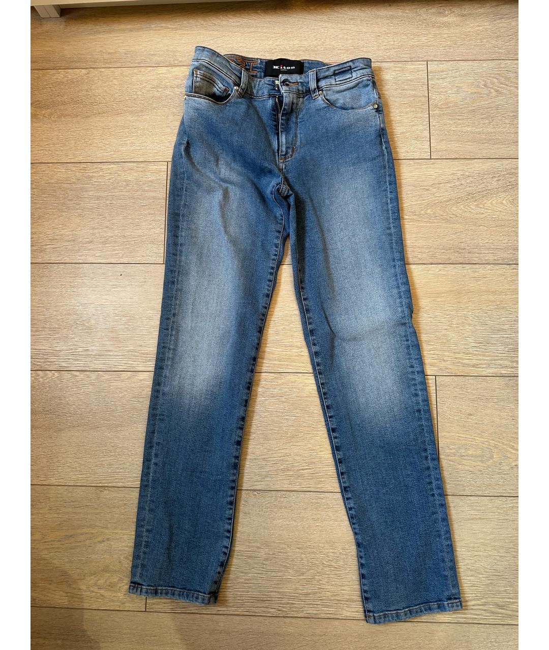 KITON Голубые хлопковые джинсы слим, фото 6