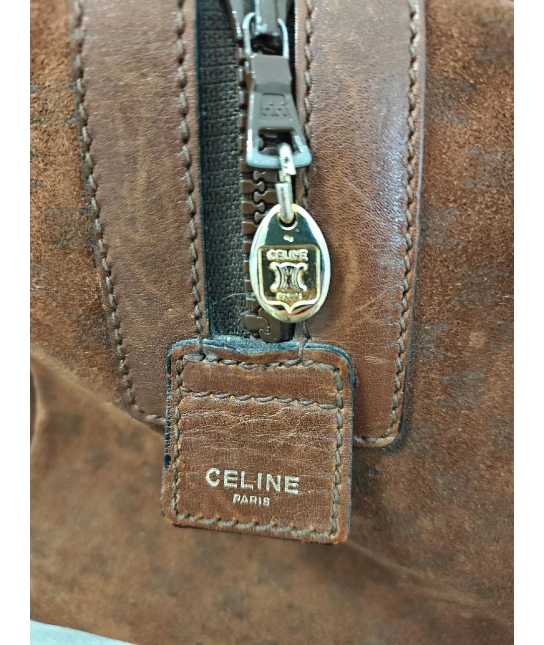 CELINE Коричневая замшевая сумка с короткими ручками, фото 6