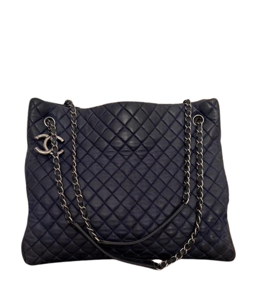 CHANEL Темно-синяя кожаная сумка тоут, фото 1