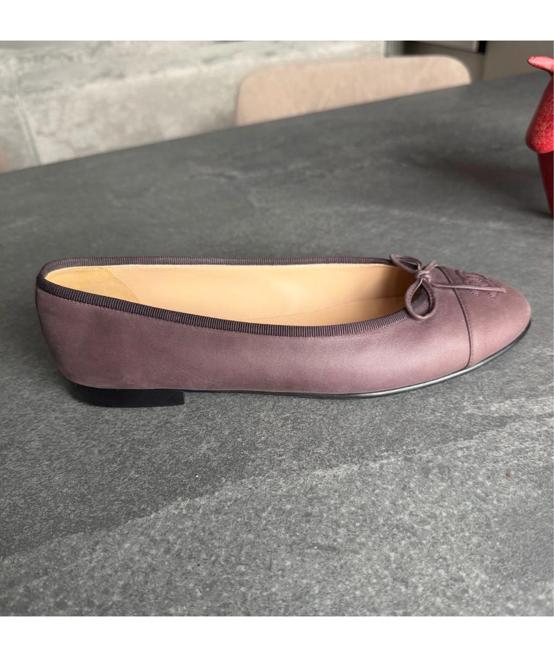 CHANEL Фиолетовые кожаные балетки, фото 9
