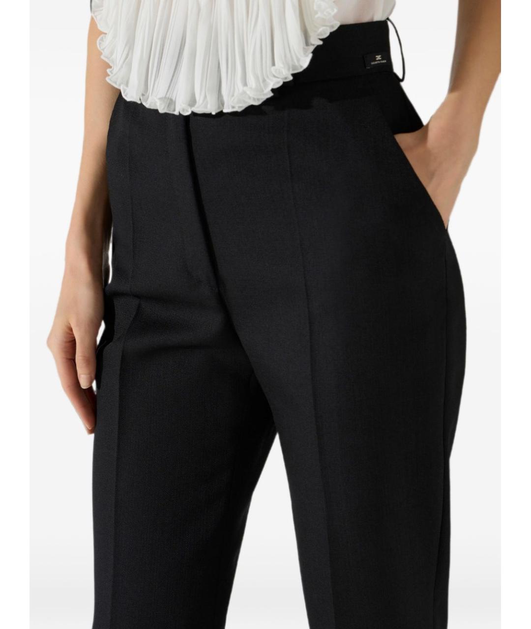 ELISABETTA FRANCHI Черные шерстяные прямые брюки, фото 4
