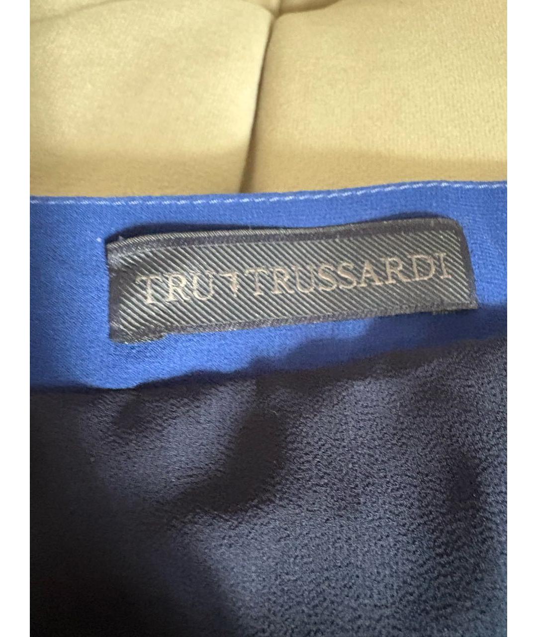 TRUSSARDI Синяя шелковая юбка макси, фото 4