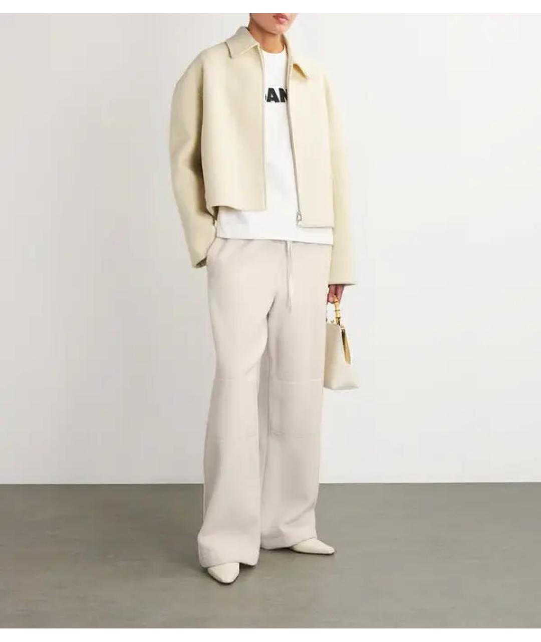 JIL SANDER Бежевые шерстяные брюки широкие, фото 4