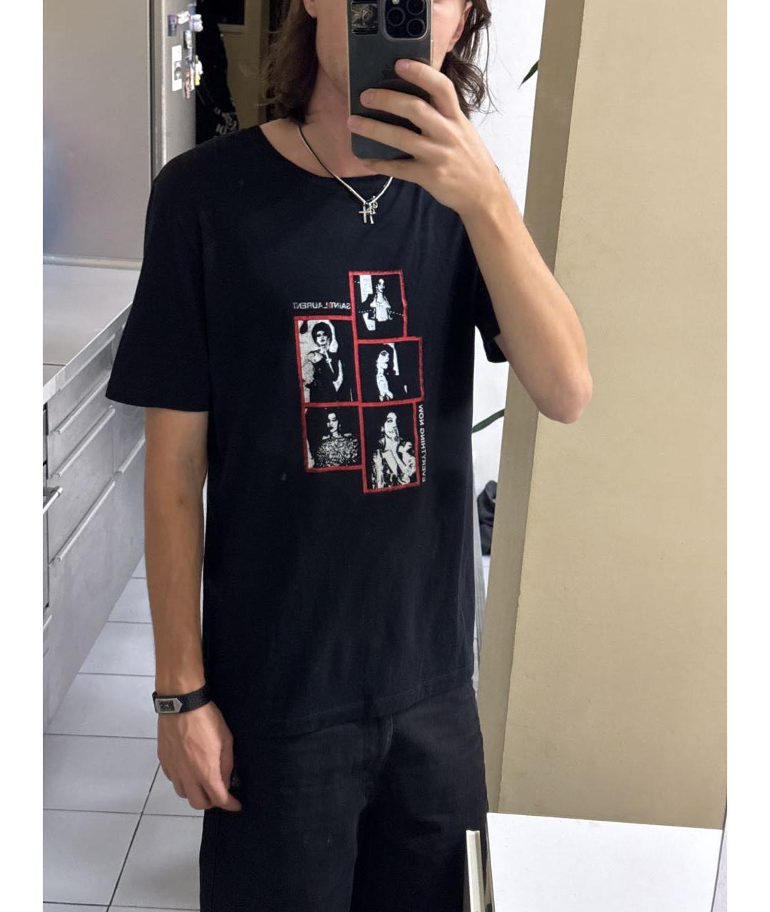 SAINT LAURENT Черная хлопковая футболка, фото 4