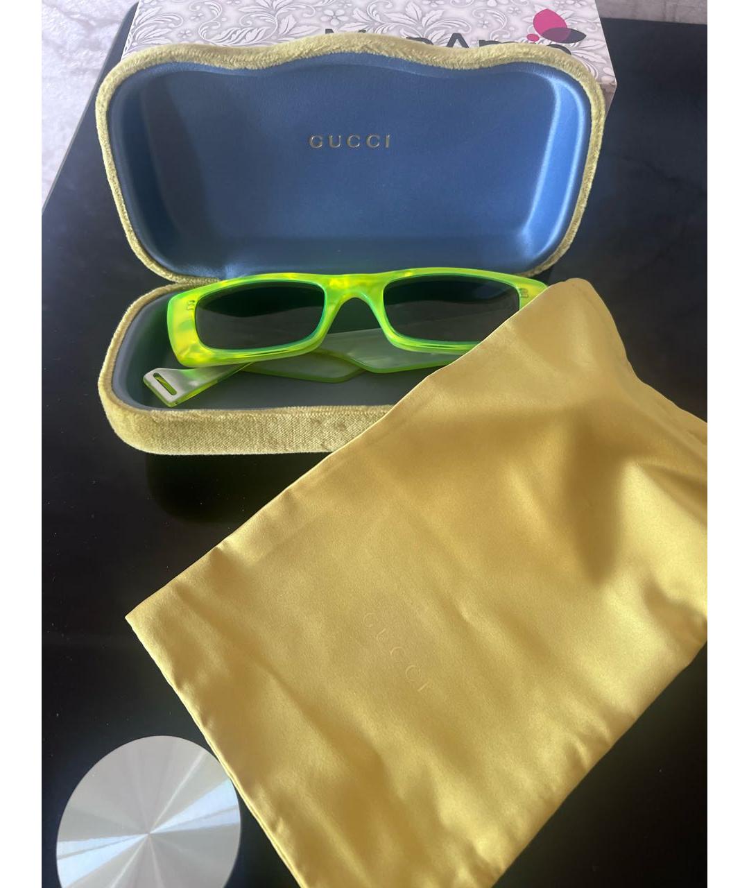 GUCCI Салатовые пластиковые солнцезащитные очки, фото 6