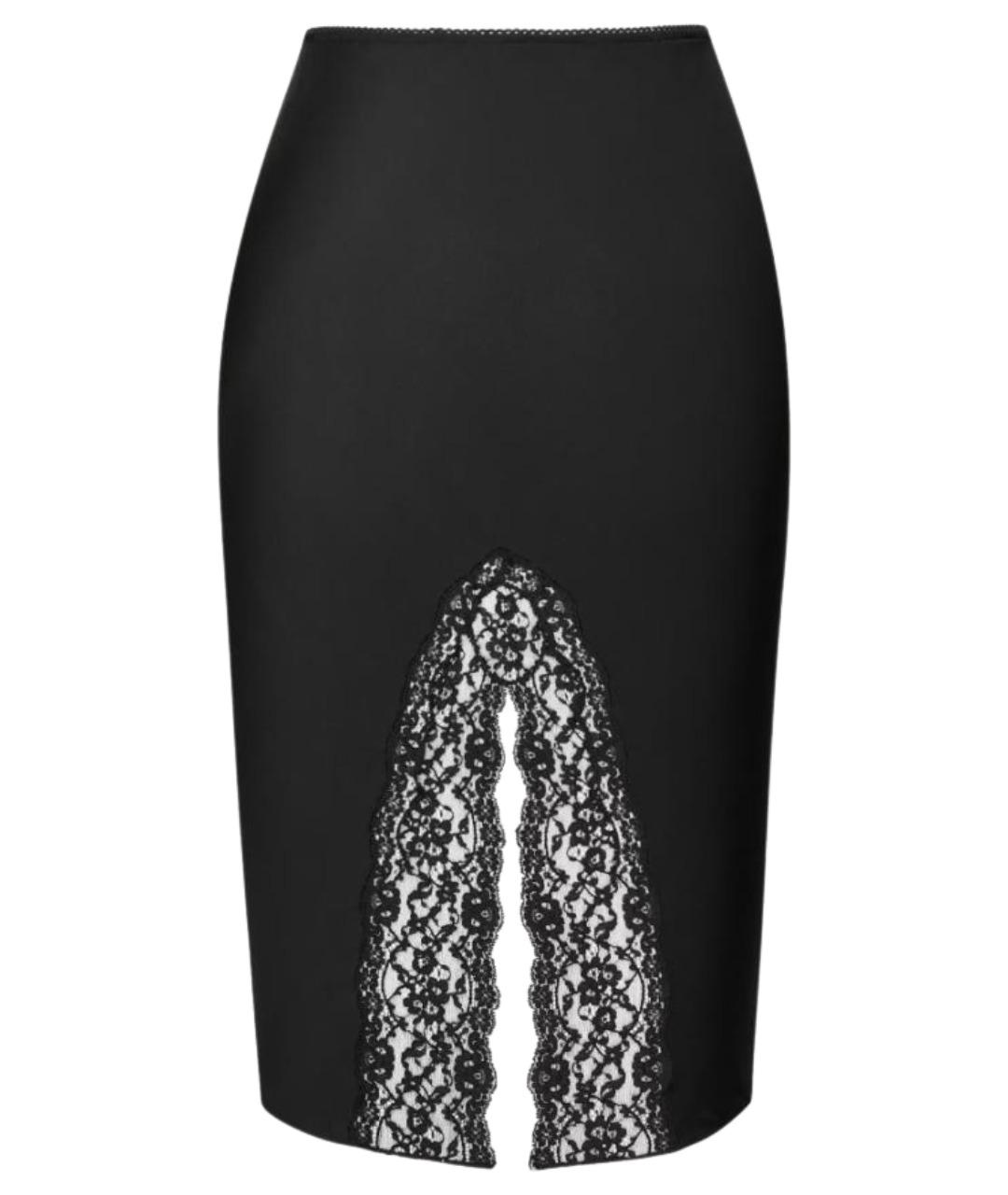 SAINT LAURENT Черная шелковая юбка миди, фото 1