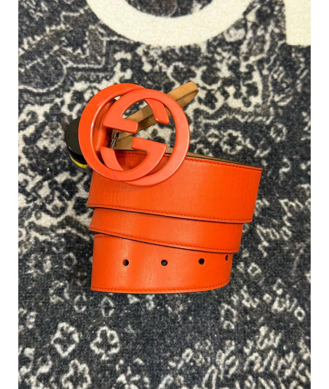 GUCCI Оранжевый кожаный ремень, фото 8