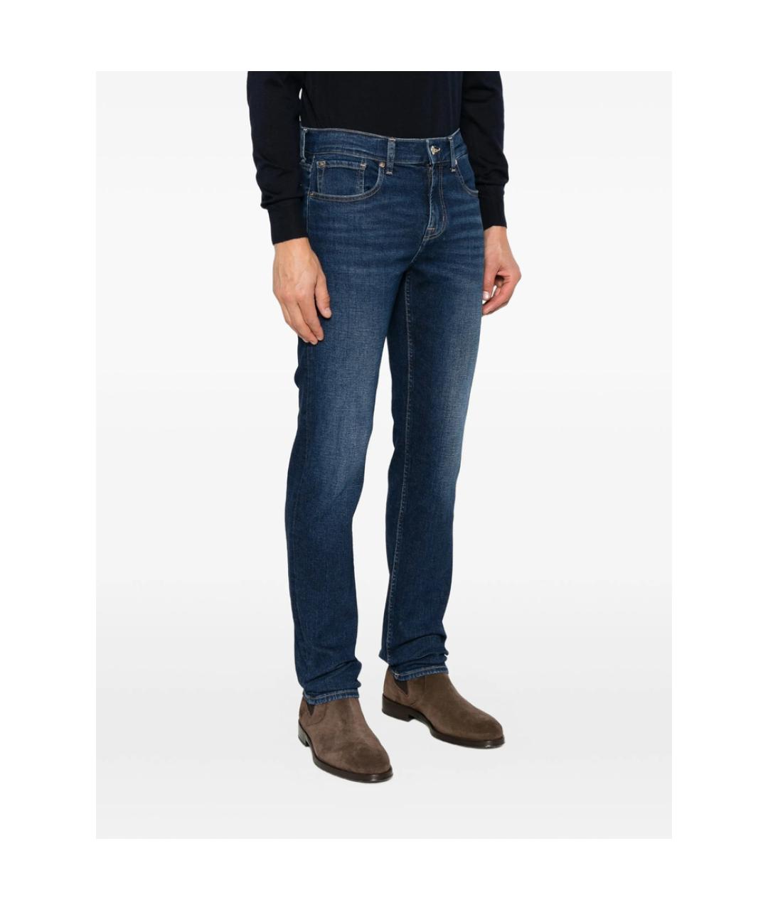7 FOR ALL MANKIND Синие хлопковые прямые джинсы, фото 5