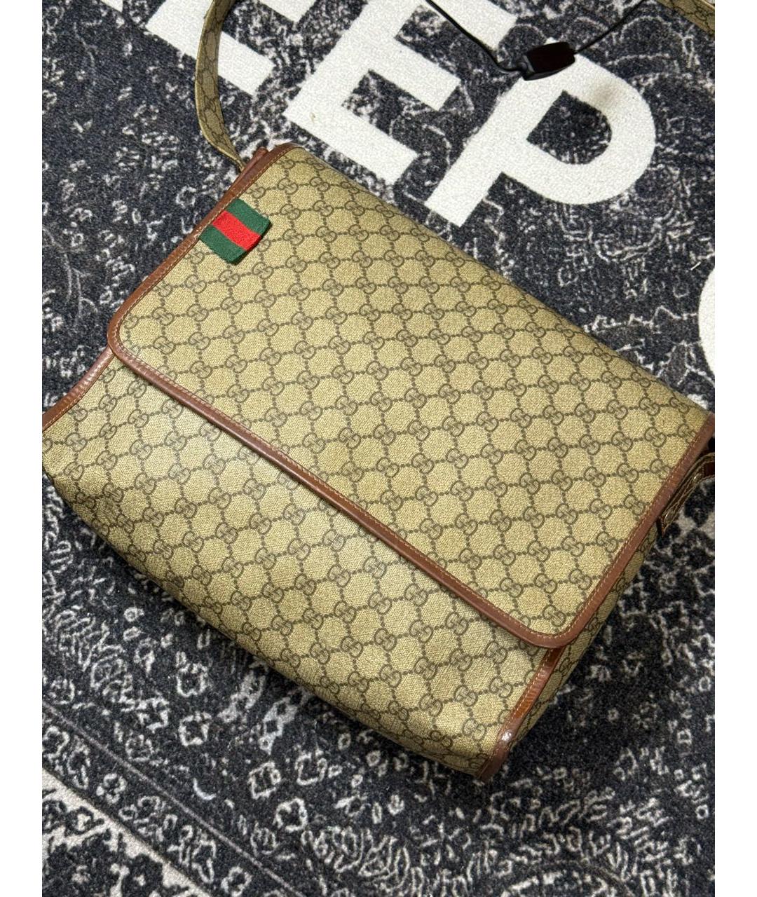 GUCCI Коричневая сумка на плечо из канвы, фото 2