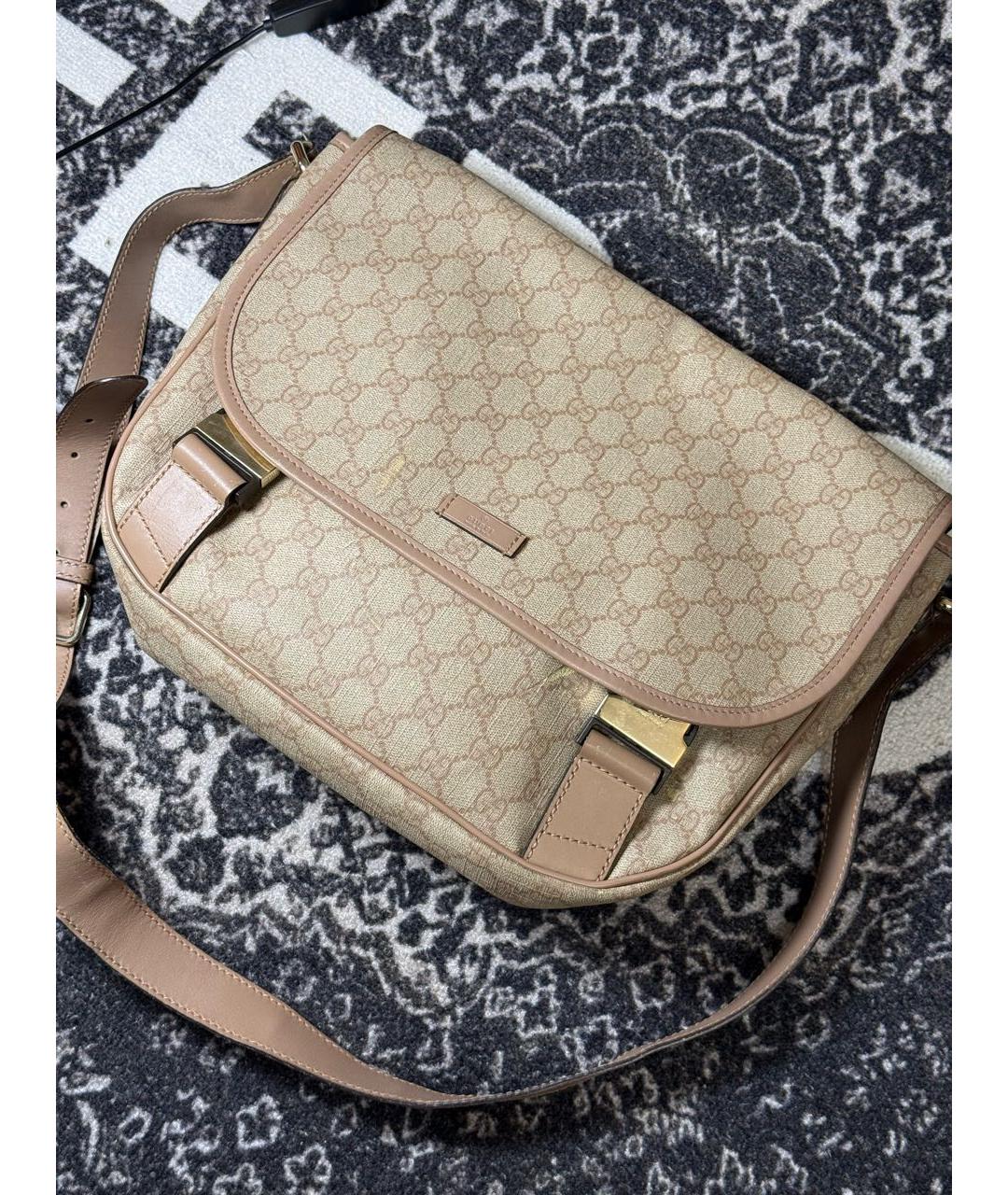 GUCCI Бежевая сумка на плечо из канвы, фото 3