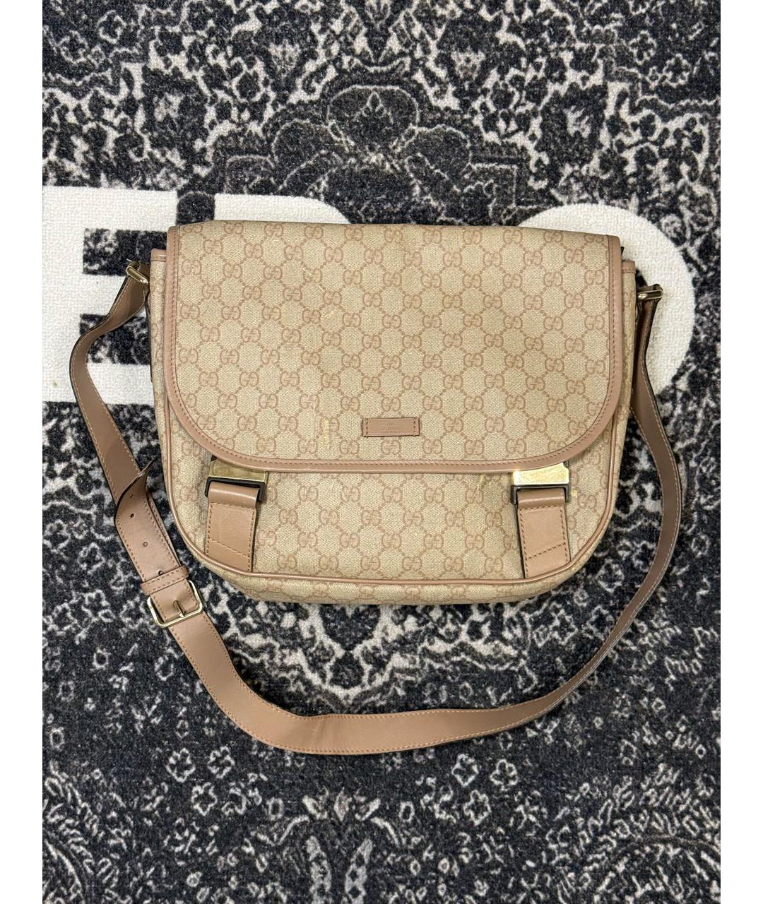 GUCCI Бежевая сумка на плечо из канвы, фото 9