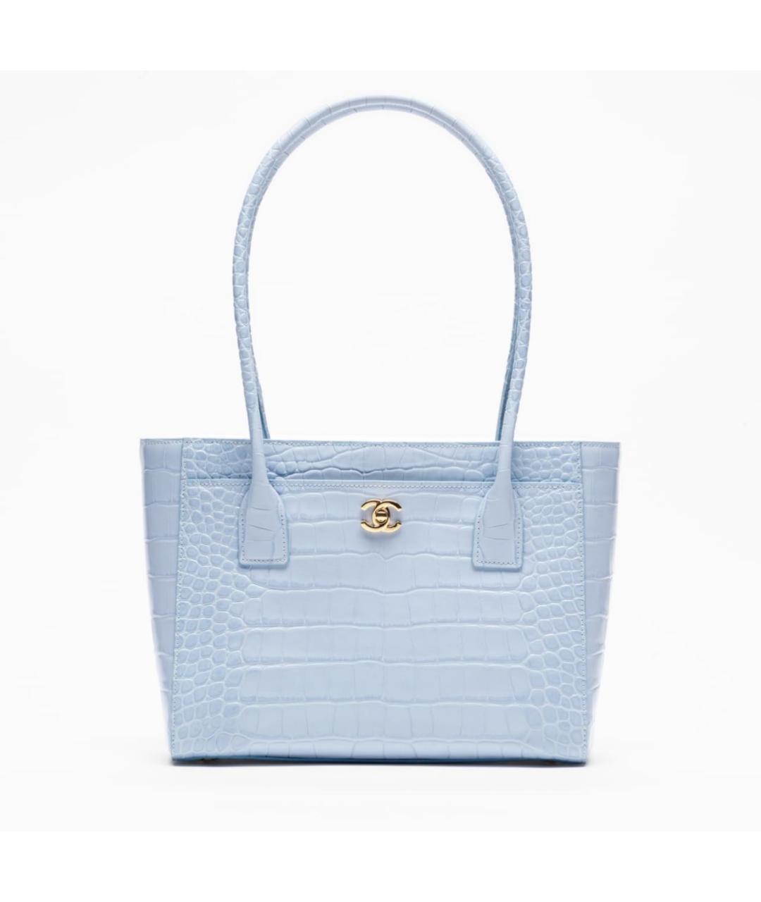 CHANEL Голубая кожаная сумка тоут, фото 5