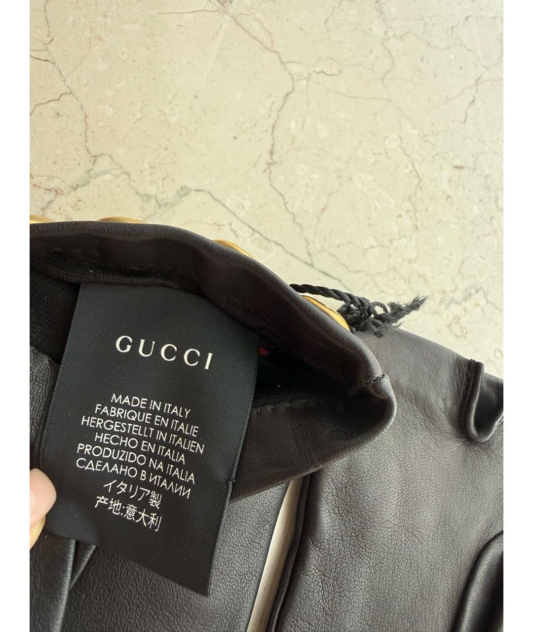 GUCCI Черные кожаные перчатки, фото 4