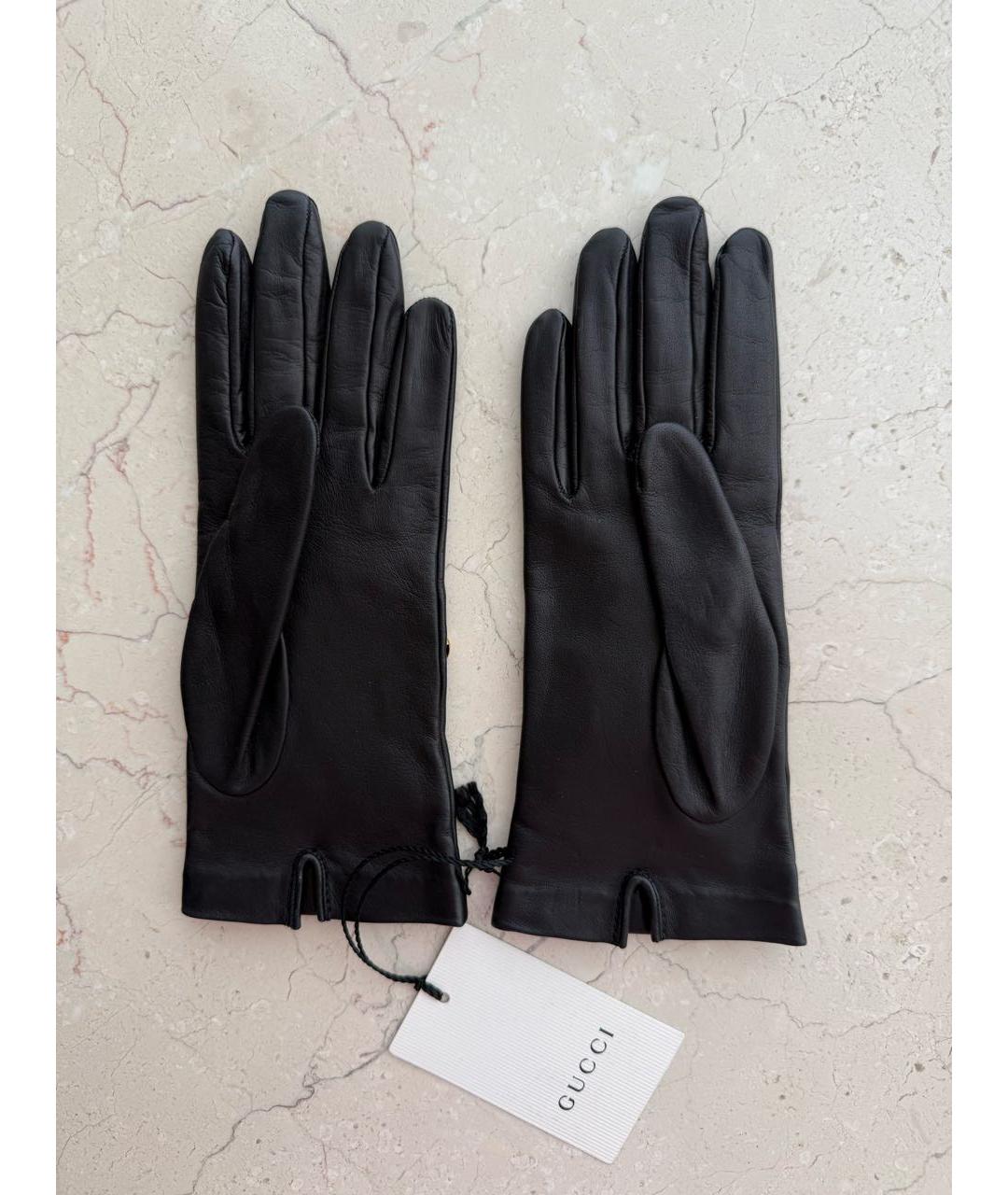 GUCCI Черные кожаные перчатки, фото 2