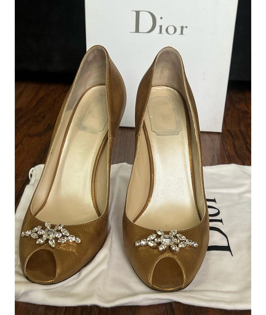 CHRISTIAN DIOR Золотые кожаные туфли, фото 2