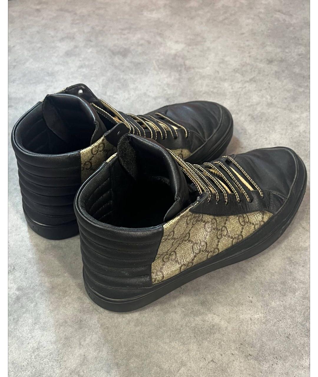 GUCCI Коричневые кожаные высокие кроссовки / кеды, фото 3