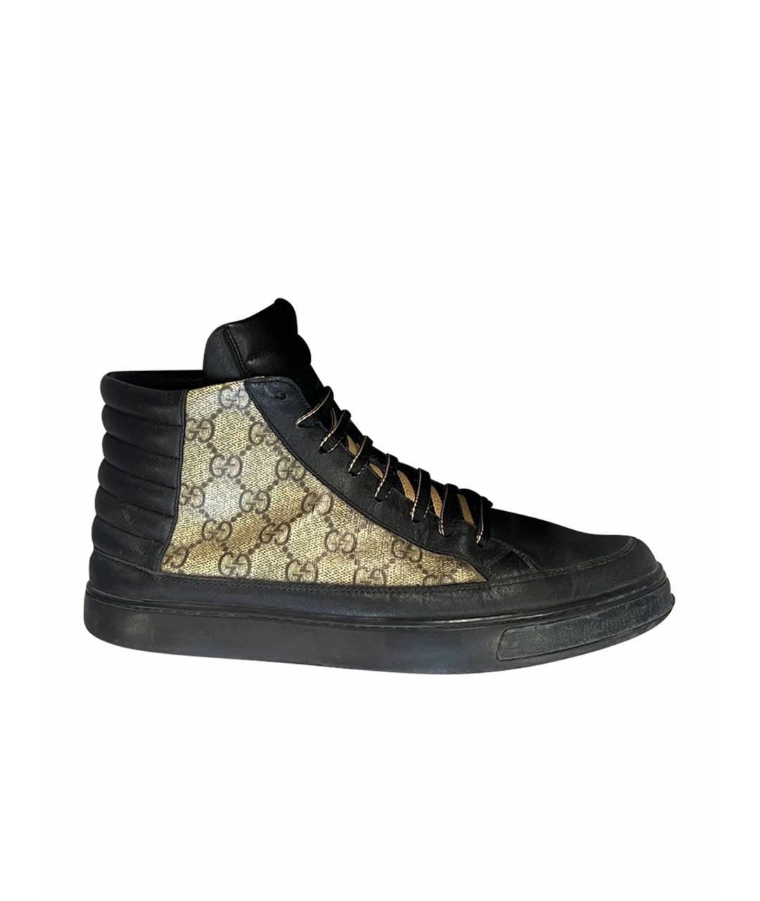 GUCCI Коричневые кожаные высокие кроссовки / кеды, фото 1