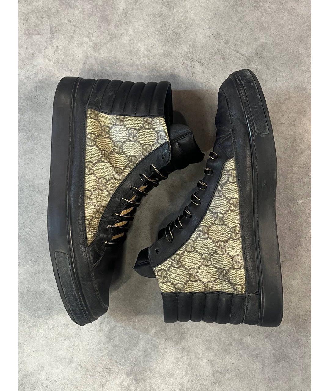 GUCCI Коричневые кожаные высокие кроссовки / кеды, фото 4