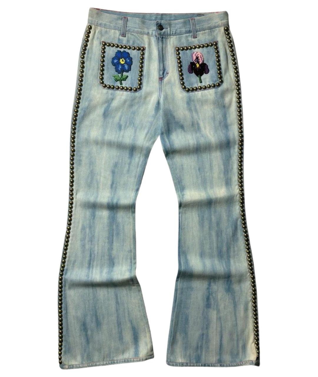 GUCCI Голубые хлопковые джинсы клеш, фото 1