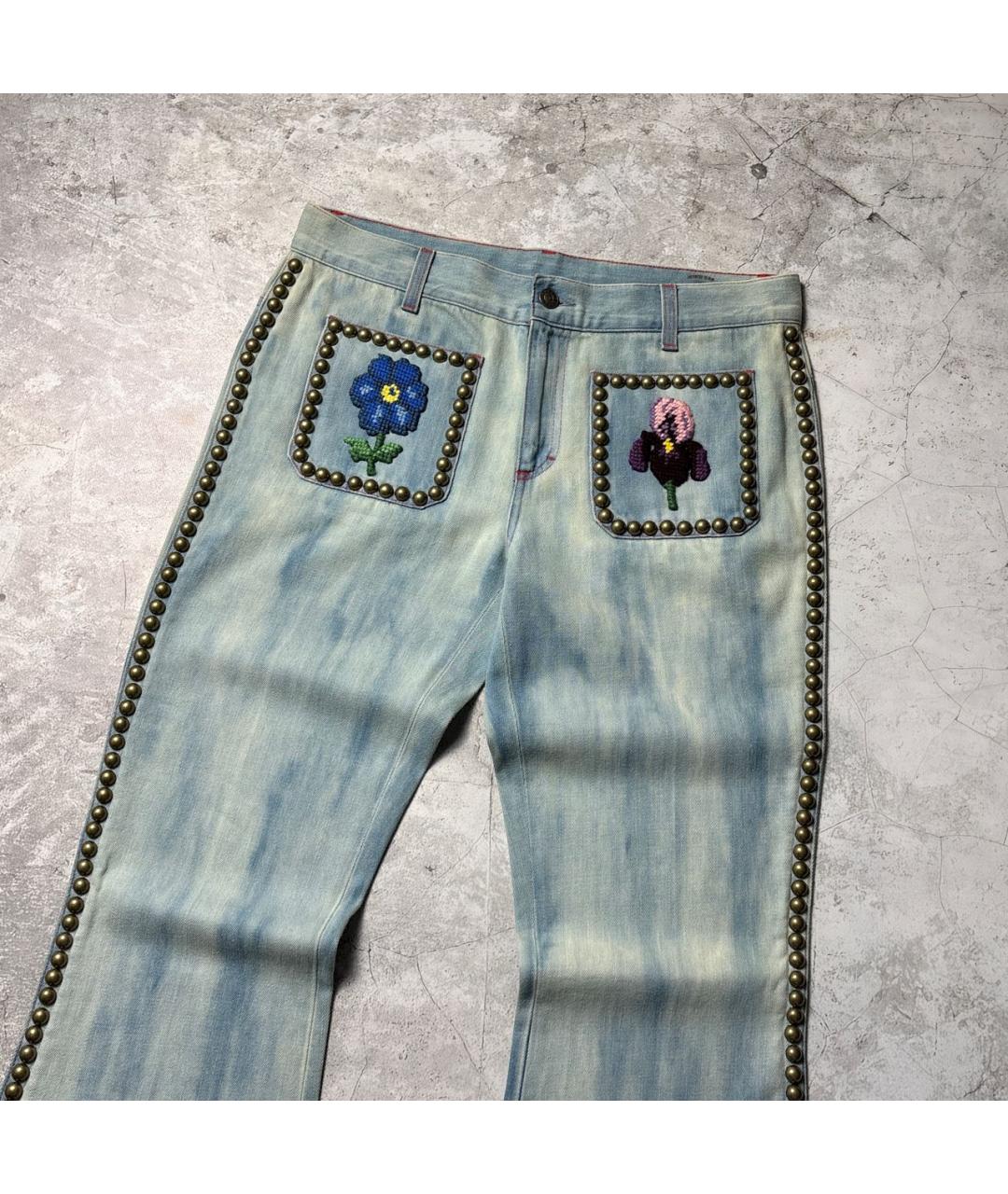 GUCCI Голубые хлопковые джинсы клеш, фото 3