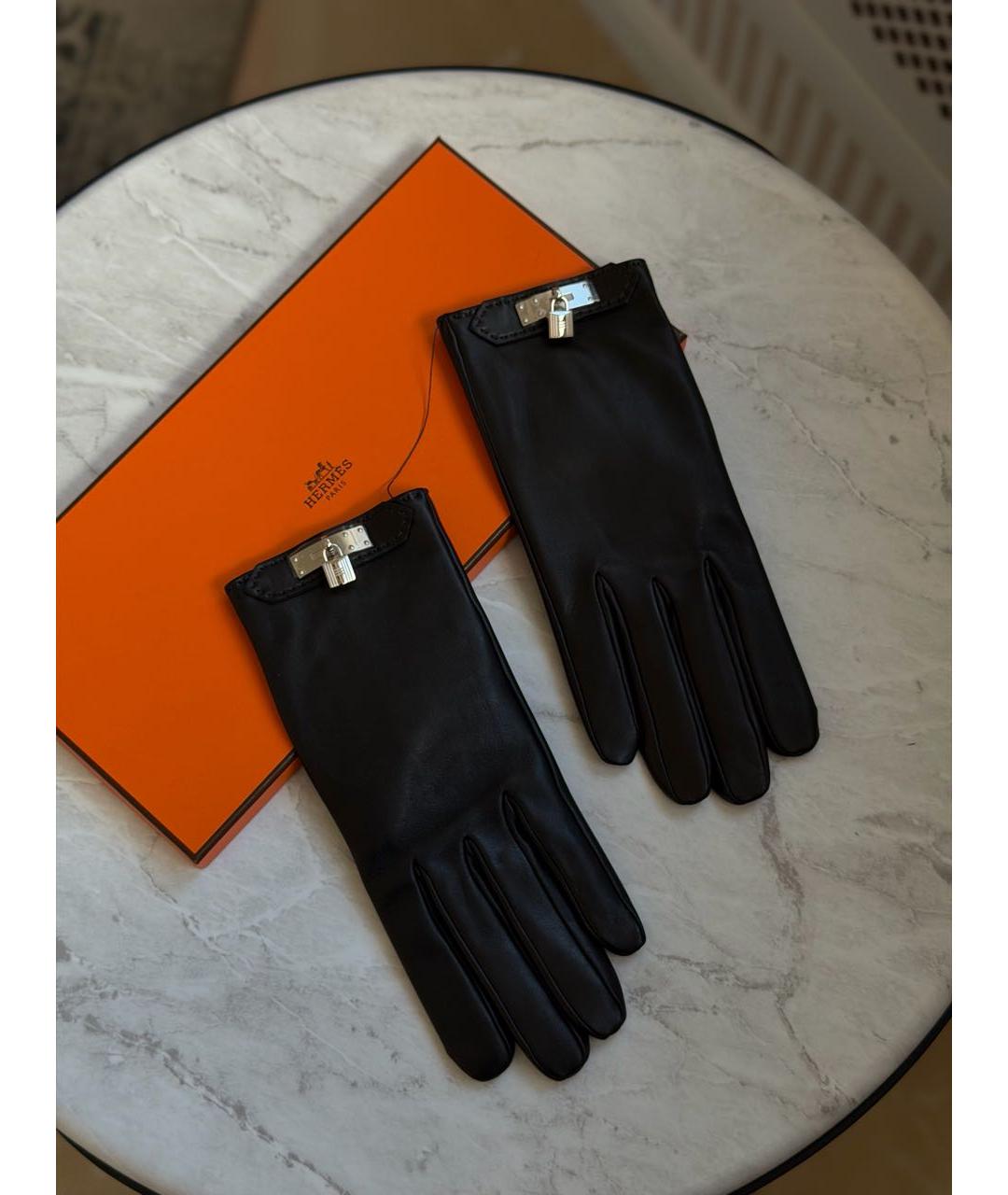 HERMES Черные кожаные перчатки, фото 2