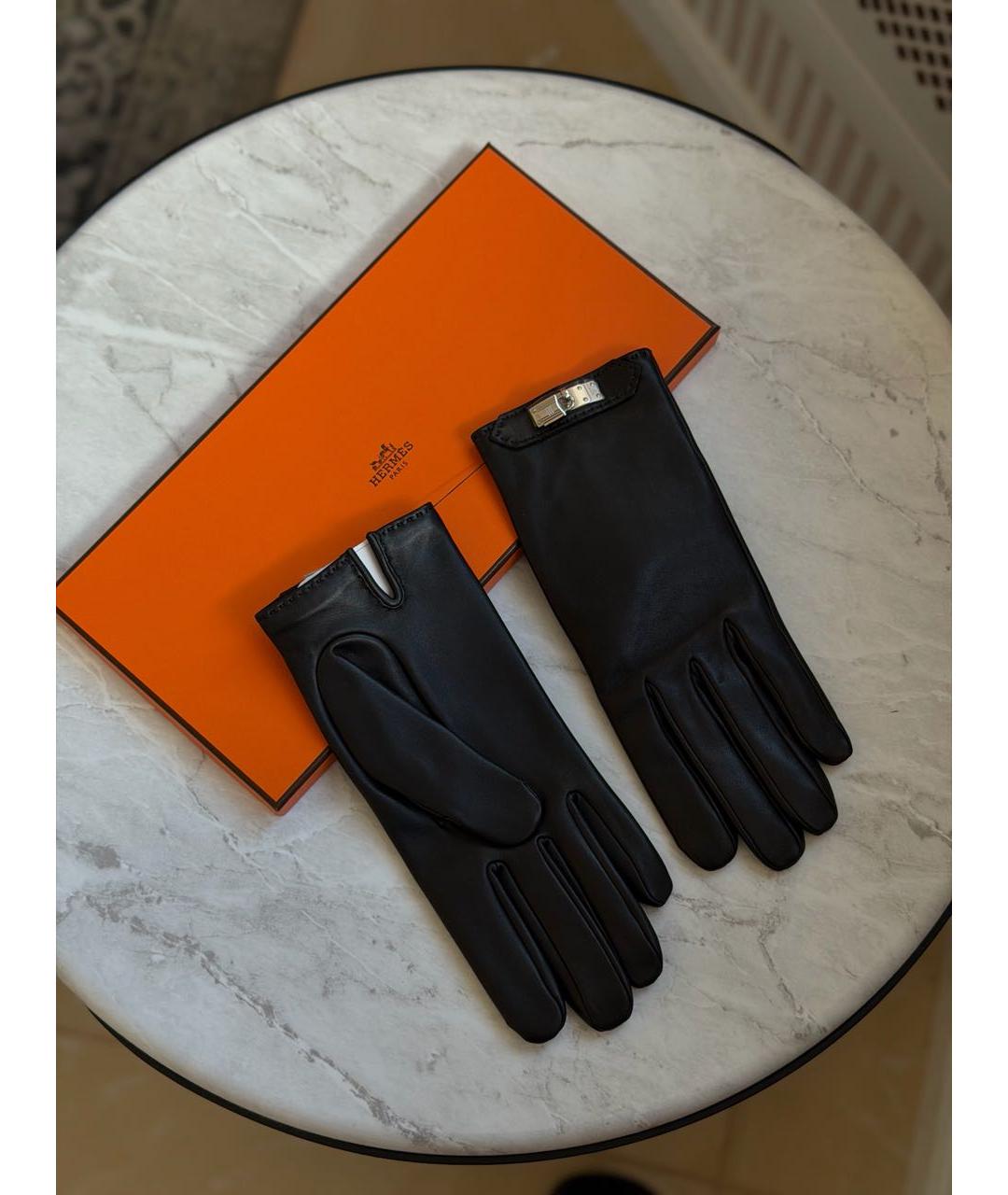 HERMES Черные кожаные перчатки, фото 3