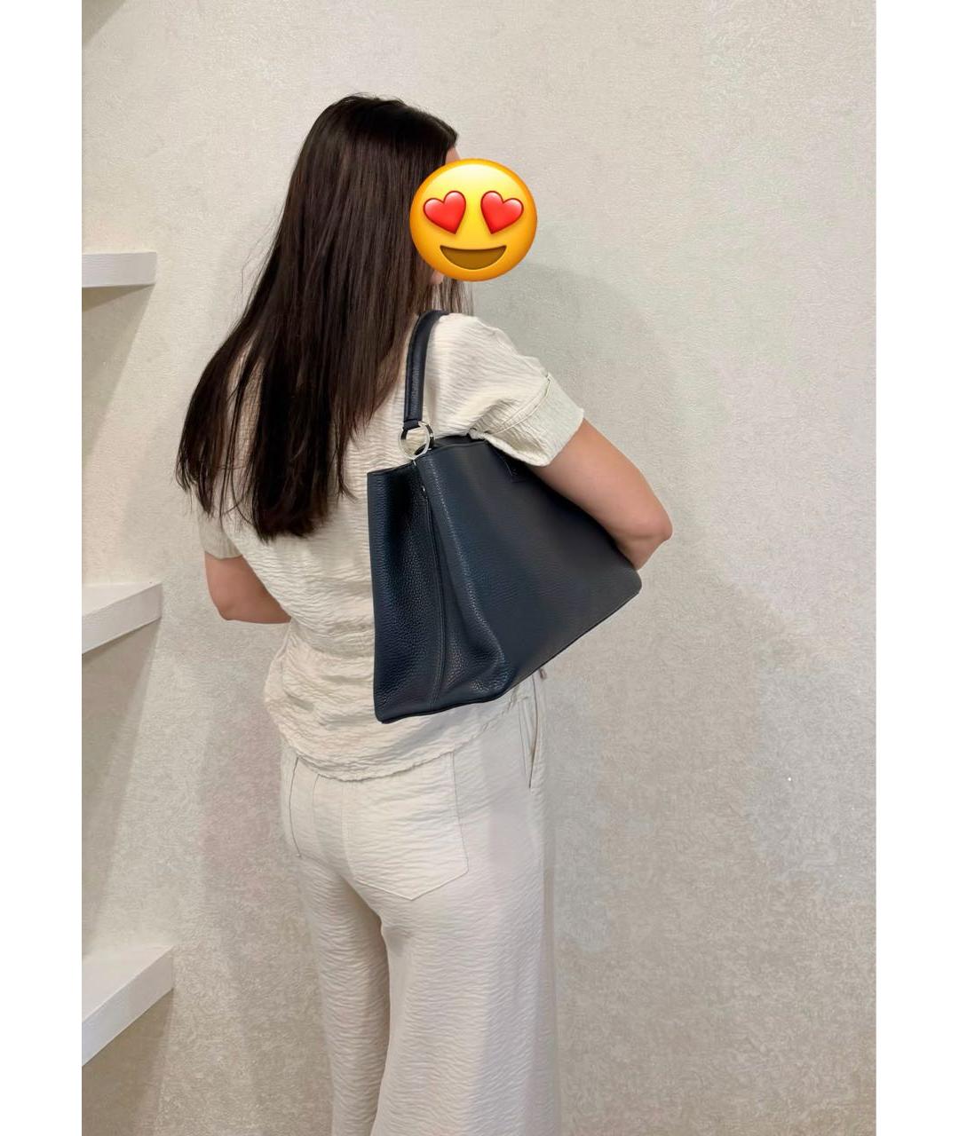LOUIS VUITTON Темно-синяя кожаная сумка с короткими ручками, фото 8