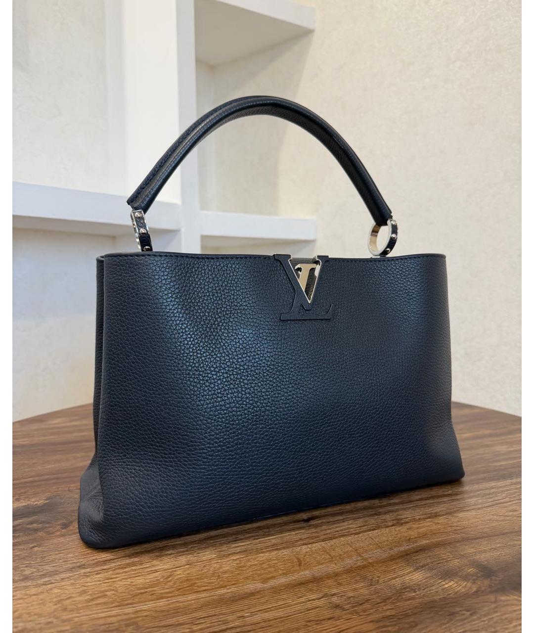 LOUIS VUITTON Темно-синяя кожаная сумка с короткими ручками, фото 4