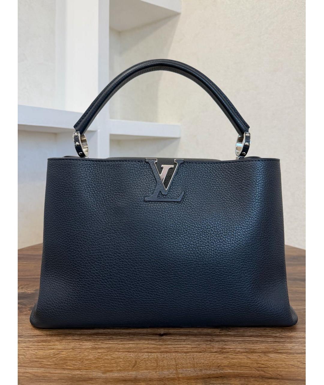 LOUIS VUITTON Темно-синяя кожаная сумка с короткими ручками, фото 3