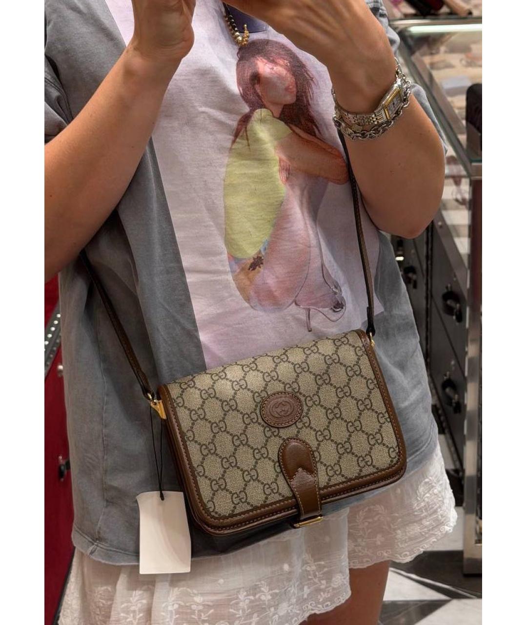 GUCCI Коричневая сумка через плечо из канвы, фото 4