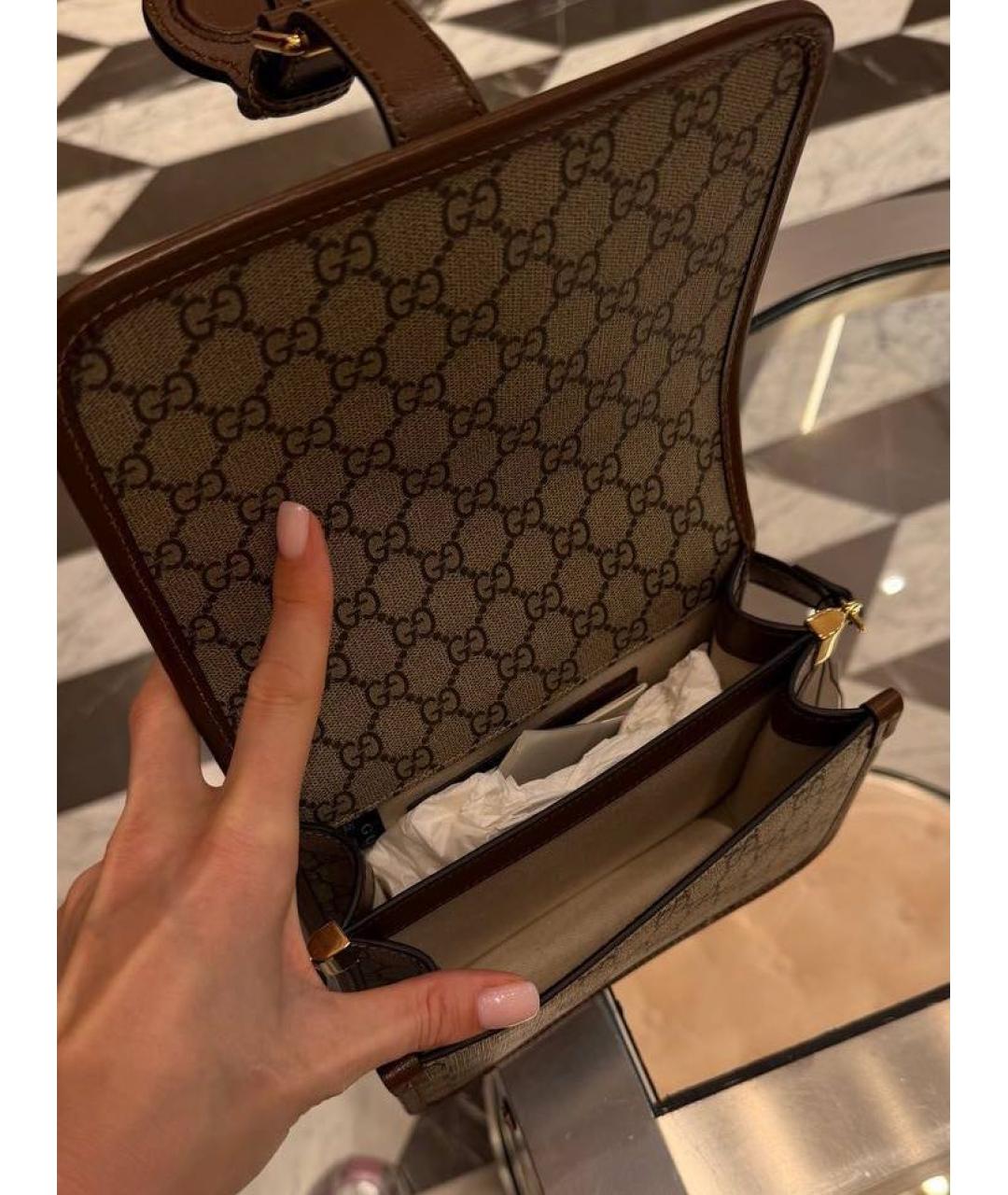 GUCCI Коричневая сумка через плечо из канвы, фото 3