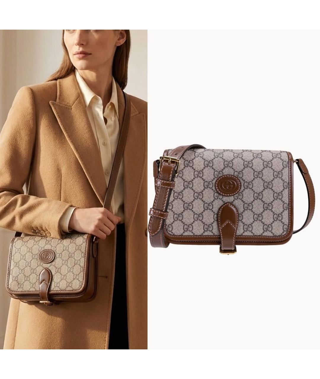 GUCCI Коричневая сумка через плечо из канвы, фото 6